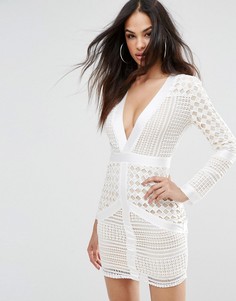 Кружевное облегающее платье с глубоким декольте Missguided - Белый