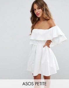 Платье мини с открытыми плечами и оборками ASOS PETITE - Белый