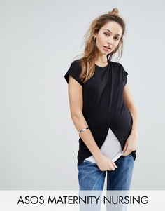 Футболка с запахом на верхнем слое ASOS Maternity TALL - Черный