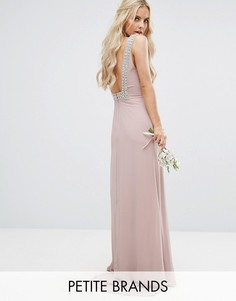 Платье макси с открытой спиной и отделкой TFNC Petite Wedding - Розовый