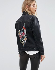 Джинсовая куртка с цветочной вышивкой New Look - Черный