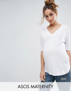 Oversize-футболка в рубчик с V-образным вырезом ASOS Maternity - Белый