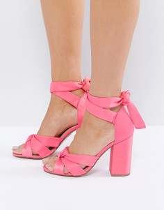 Атласные босоножки на блочном каблуке New Look - Розовый