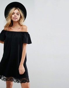 Платье мини с открытыми плечами и кружевным краем ASOS - Черный