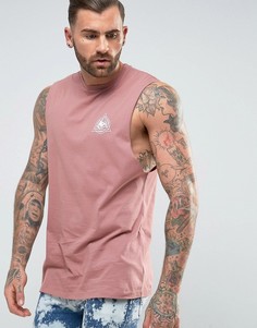 Удлиненная футболка без рукавов с глубокими проймами и принтом ASOS - Розовый