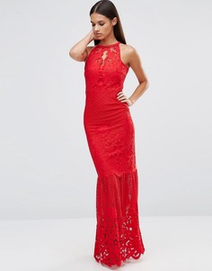 Кружевное платье макси с кружевным низом Lipsy - Красный