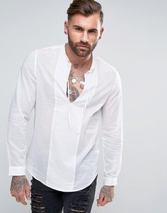Полупрозрачная хлопковая рубашка стандартного кроя с V-образным вырезом ASOS - Белый