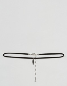 Черное замшевое ожерелье-чокер с подвеской в виде пера ASOS - Черный