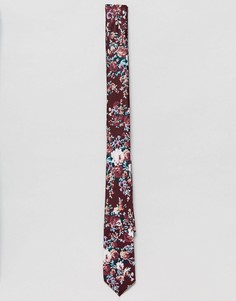 Узкий галстук с бордовым цветочным принтом ASOS - Красный