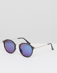 Круглые солнцезащитные очки с металлическими дужками и синими стеклами ASOS - Черный
