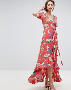 Чайное платье макси с оборкой и цветочным принтом ASOS - Мульти