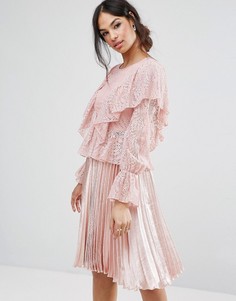 Кружевная блузка с оборками Missguided - Розовый