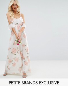 Платье макси с открытыми плечами и розами John Zack Petite - Мульти