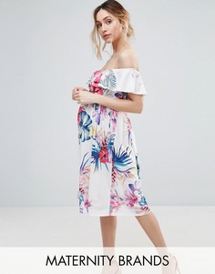 Платье с открытыми плечами и тропическим принтом Bluebelle Maternity - Мульти