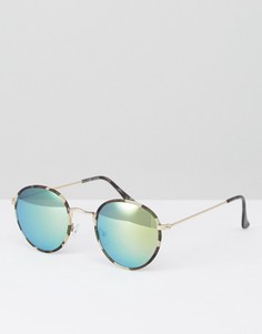 Круглые солнцезащитные очки с зелеными зеркальными стеклами ASOS - Зеленый