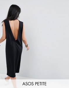 Платье-футболка миди без рукавов с V-образным вырезом на спине ASOS PETITE - Черный