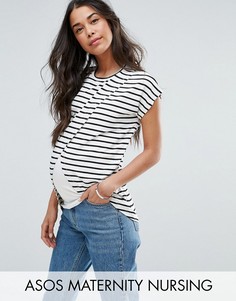 Футболка в полоску с запахом на верхнем слое ASOS Maternity - Черный