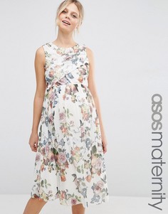 Платье миди с запахом и цветочным принтом для беременных ASOS Maternity - Мульти
