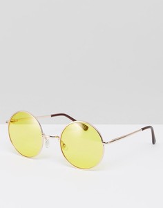 Солнцезащитные очки в круглой металлической оправе с желтыми линзами ASOS - Желтый