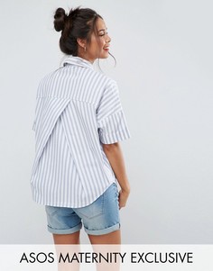 Рубашка в полоску с короткими рукавами и складками на спине ASOS Maternity - Синий