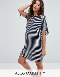 Платье-футболка в полоску с бантами на рукавах ASOS Maternity - Мульти