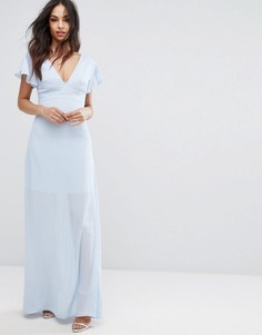 Платье макси с оборками на рукавах PrettyLittleThing - Синий