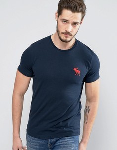 Темно-синяя обтягивающая футболка с большим логотипом-лосем Abercrombie & Fitch - Темно-синий