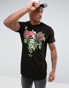 Черная футболка с японским принтом и розой Hype - Черный