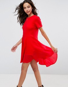 Короткое приталенное платье-футболка с тканым хлопковым краем ASOS - Красный