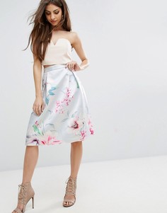 Атласная юбка для выпускного с цветочным принтом Lipsy - Мульти
