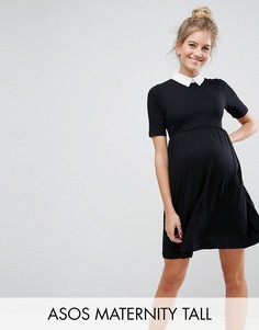 Короткое приталенное платье с контрастным воротником ASOS Maternity TALL - Черный
