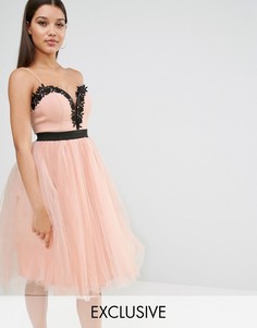 Платье с кружевным лифом и юбкой из тюля Rare London - Розовый