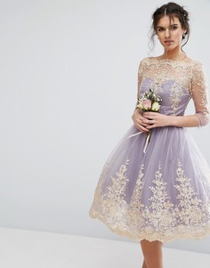 Платье миди из премиум-кружева с рукавами 3/4 Chi Chi London - Фиолетовый
