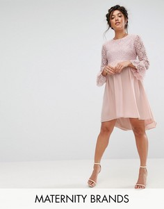 Асимметричное платье с кружевным топом и оборками на рукавах Queen Bee - Розовый