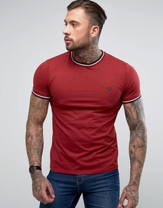 Красная узкая футболка с круглым вырезом и двойным кантом Fred Perry - Красный