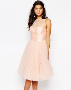 Блестящее платье миди со складками на лифе Chi Chi London - Розовый