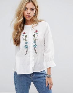 Рубашка с рюшами и вышивкой Boohoo - Белый