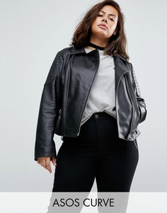 Кожаная байкерская куртка со стегаными вставками ASOS CURVE - Черный