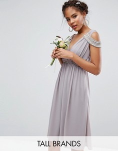 Платье миди с запахом спереди TFNC Tall WEDDING - Серый