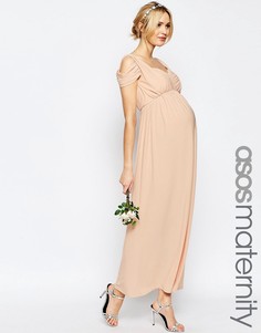 Платье макси с вырезами на плечах и драпировкой ASOS Maternity WEDDING - Синий