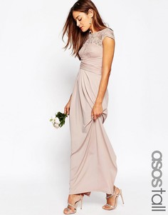 Платье макси с кружевным топом и плиссировкой ASOS TALL WEDDING - Розовый