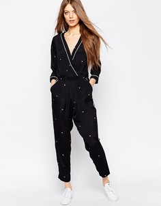 Комбинезон в мелкий горошек с запахом и контрастной окантовкой ASOS - Мульти