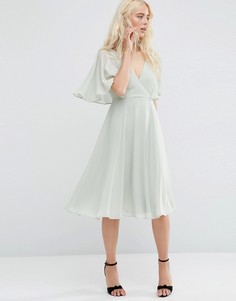 Платье миди с запахом и рукавами-кимоно ASOS - Зеленый
