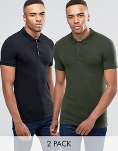 2 трикотажные футболки-поло (черная/зеленая) ASOS - СКИДКА 10 - Мульти