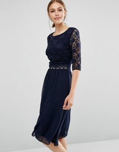 Платье миди с кружевной отделкой Elise Ryan - Темно-синий