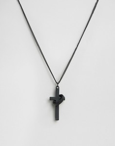 Черное матовое ожерелье с кольцом и крестом Chained & Able - Черный