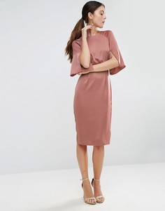 Атласное платье с разрезами на рукавах ASOS - Розовый
