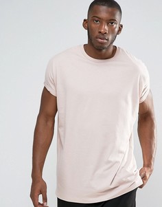 Розовая oversize‑футболка с закатанными рукавами ASOS - Розовый