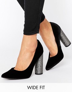 Туфли для широкой стопы с блестками на блочном каблуке New Look - Черный