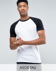 Обтягивающая футболка с контрастными рукавами реглан ASOS TALL - Белый